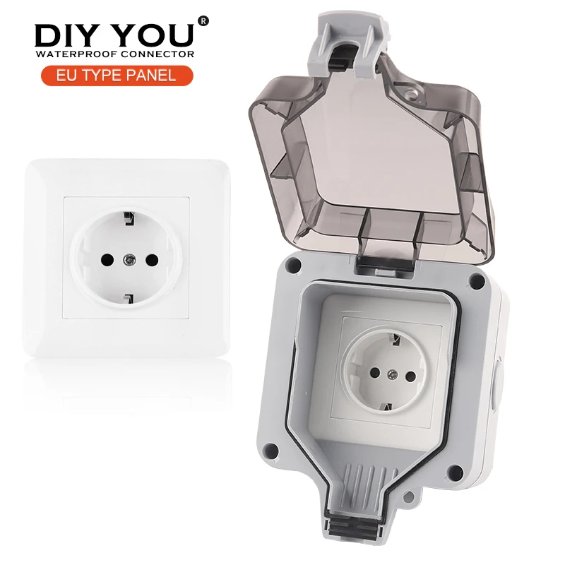 

IP66 EU Germany Standard Suitable for large plug Waterproof Outdoor Wall Power Switch Socket For Home Garden Outlet Panel