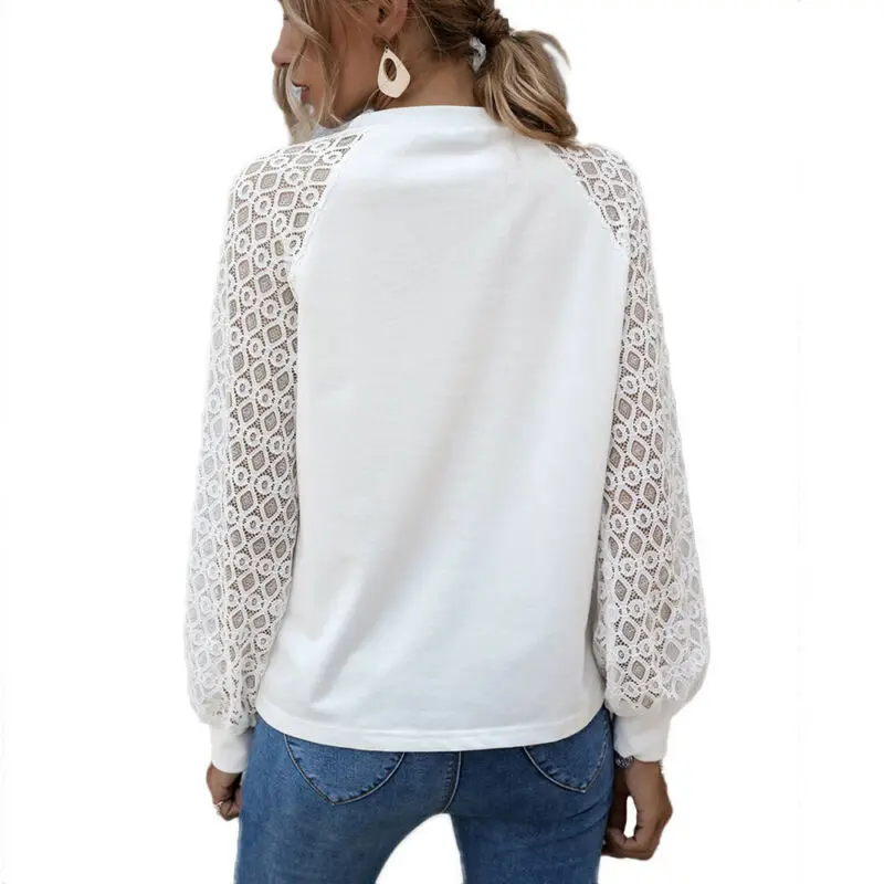 

New Ladies Long Sleeves Simple Hollow Sleeves Round Neck Basic Tops Sweatshirts