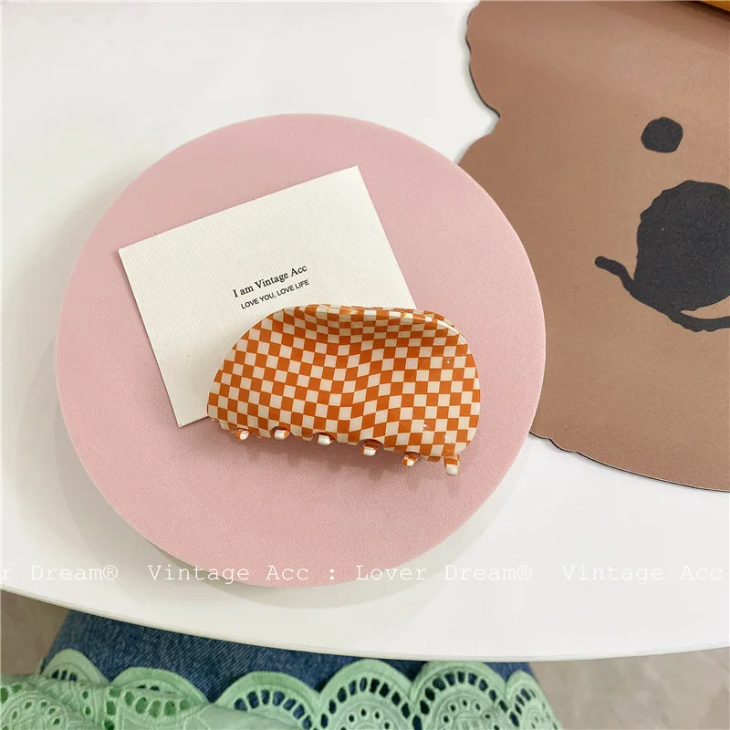 

Origin Summer Trendy Multicolor Plaid Hair Claw Large Geometric Arcylic Shark Hair Clamps French Hair Accessories for Women