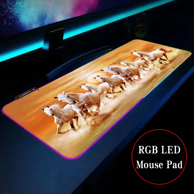 

A running horse Anime RGB Gaming Mouse Pad Gamer Keyboard Desk Non-slip Rubber LED Mouse Mat