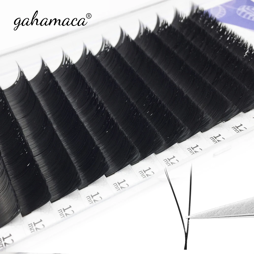 GAHAMACA V Shape Ellipse Flat Lashes Soft Easy Fan YY Eyelash Extension Premade Volume Lash Extension Natural Individual Lashes