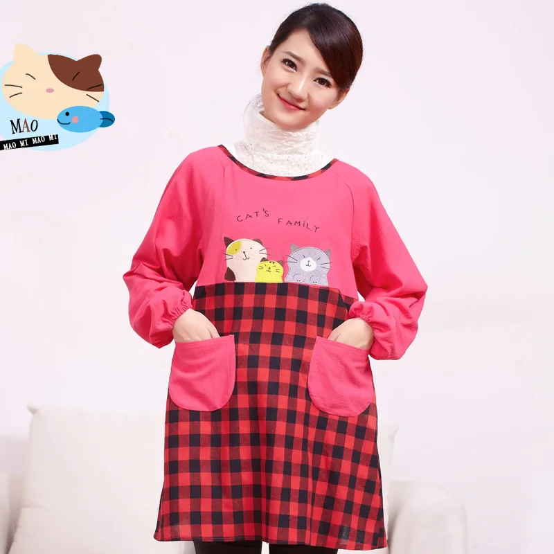 

Apron long sleeve waterproof and oilproof adult gown 30035 Japanese style cartoon cute kitchen apron anti dress