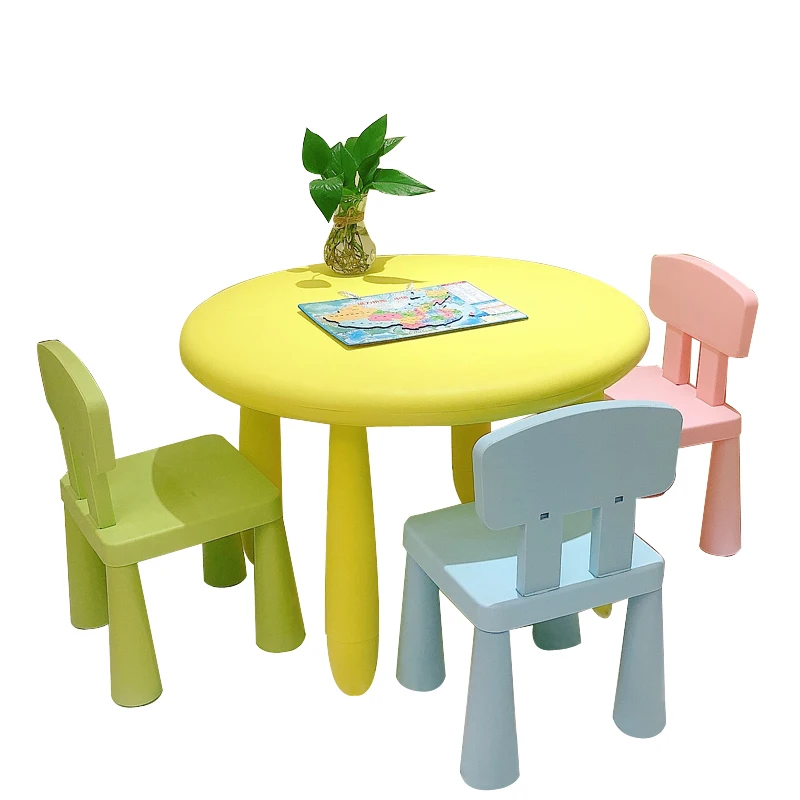 The round table student desk kids and chair set for Pure color contracted |