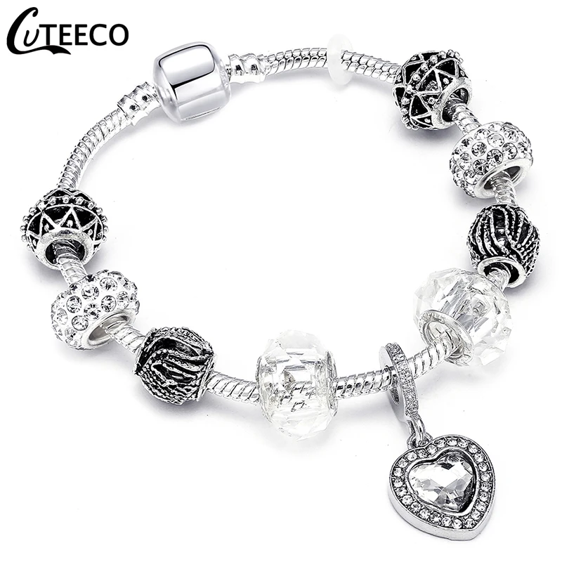 Роскошный браслет CUTEECO с подвеской в виде сердца кристаллами для женщин
