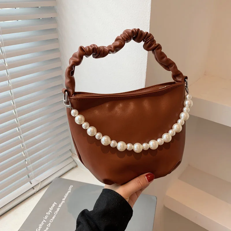 

Модная сумка через плечо из искусственной кожи, женские новые сумки с жемчугом, качественная однотонная сумка через плечо, Женская трендова...