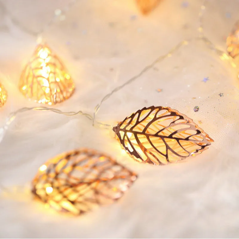 

10/20 2M 3M USB Christmas Holiday Decoration Leaf Garland Rose Gold Iron Wedding Party Home Curtain Window LED String Lights