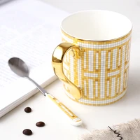 porcelain coffee mugs with spoon mozaic pattern golden handle bone china coffeeware water bottles teaware ceramic drinkware