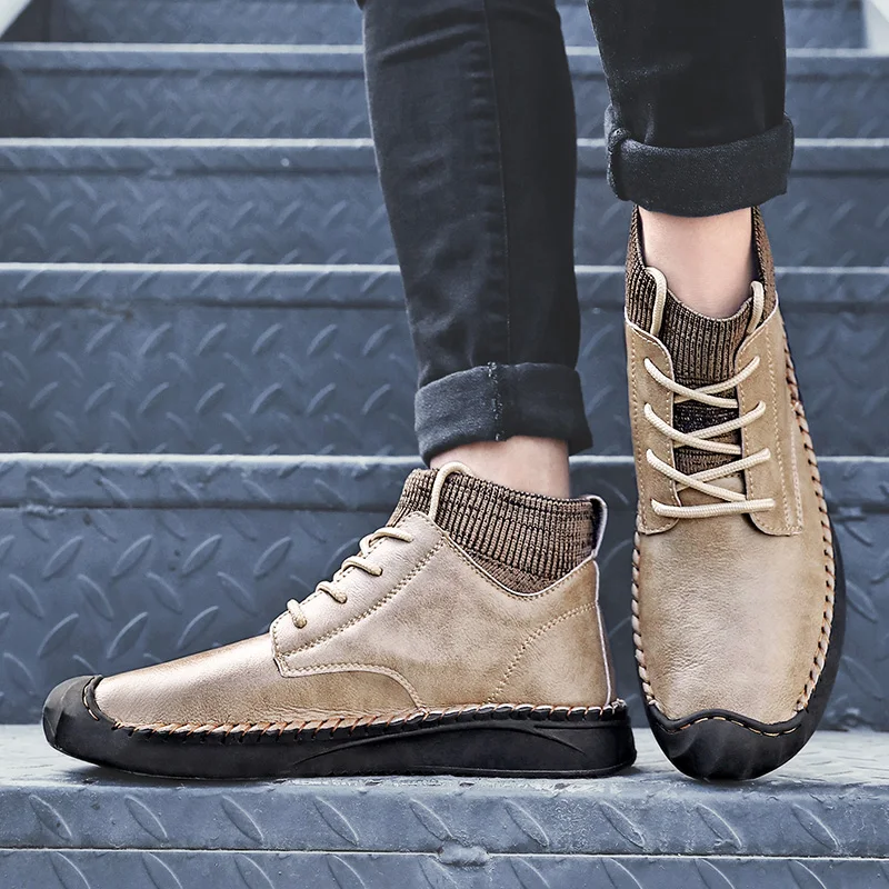 Ботильоны мужские высокие повседневная обувь на шнуровке удобные ботинки носки