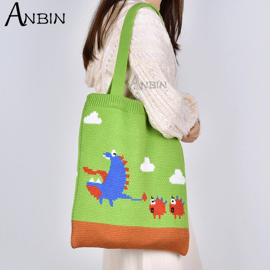 Женская вязаная зимняя сумка на плечо крючком шерстяная Повседневная с