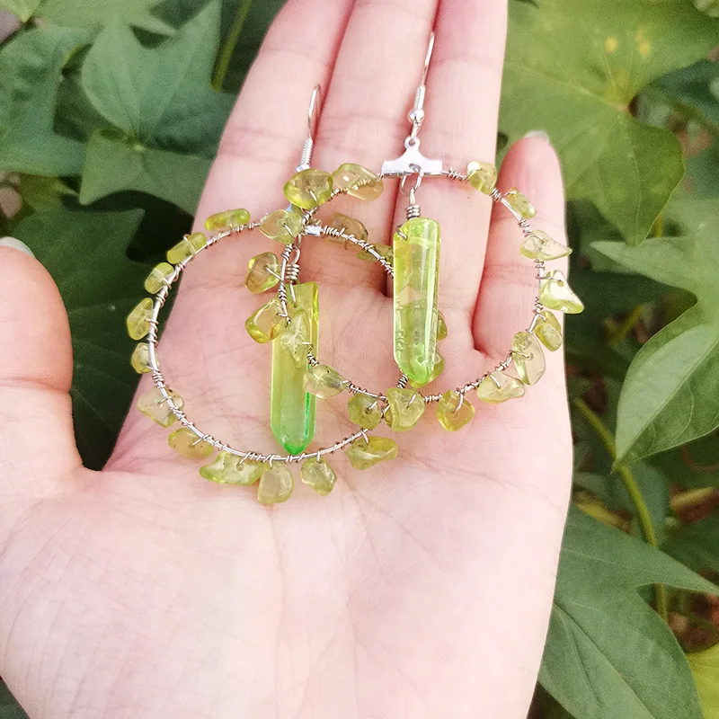 Серьги кулон из природного кварца сказочные сердечки Богемские и хиппи