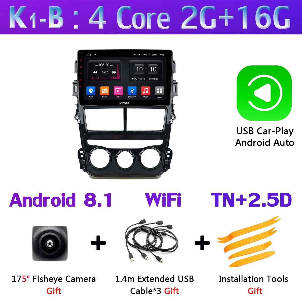 K1-B-CarPlay Панорамная камера 360 ° Android 9,0 Восьмиядерный 4G+ 64G DSP CarPlay Автомобильный плеер для Toyota Yaris Vios MT на gps радио - Цвет: K1-B-CarPlay