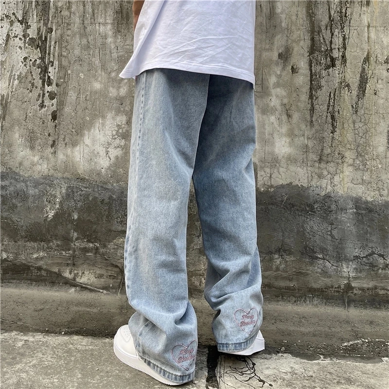 

Harajuku Women's Jeans 2021 New Retro Embroidered Streetwear High Waist Wide Leg Pants Y2k Loose Washed Straight Jeans