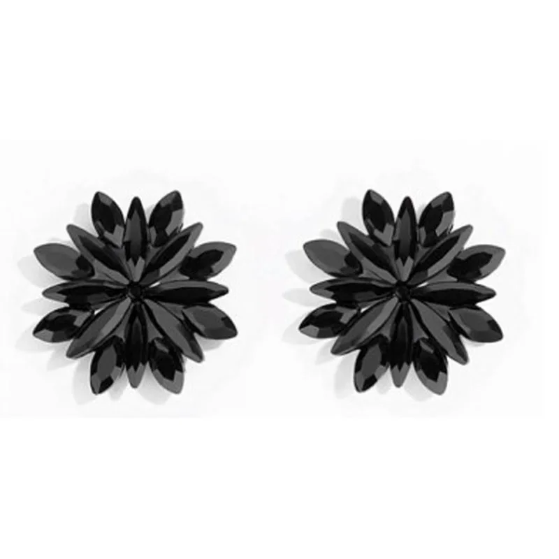 

Hot Sale Simple Black Flower Snowflake Rhinestone Crystal Stud Ear Earrings for Decoration Women Party Club Jewelry Accessories