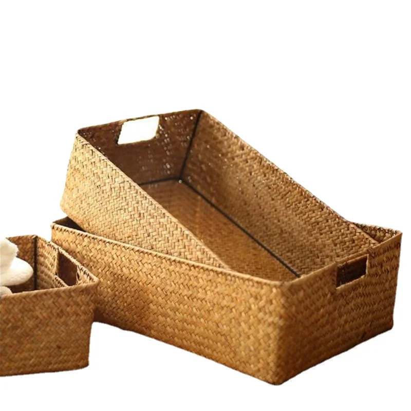 

Плетеная соломенная прямоугольная корзина для хранения, кухонные принадлежности, ручное плетение, защита окружающей среды