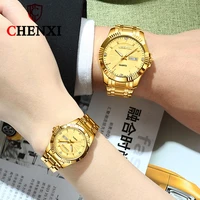 chenxi couple watches pair men and women golden quartz watch luxury fashion stainless steel lovers quartz wristwatch pair clock