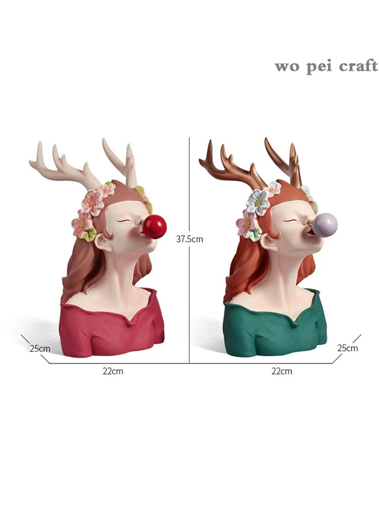 

Antlers Bubble Girl Resin Portraits Statue Ornaments Bust Figurines Home Decor Modern Crafts Sculpture Girly Room Decoration