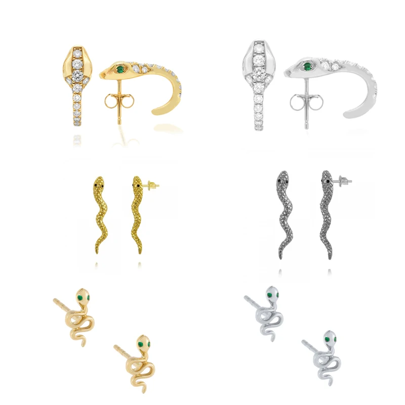 

CANNER Real 925 Sterling Silver European &American Cute Snake Stud Earrings For Women Piercing Earings Fine Jewelry pendientes