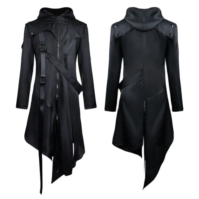 

2021 Hot Fashion Men Halloween Gothic Long Sleeve Hooded Jacket New Pure Color Vintage Costume