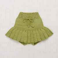 2021 new fall girls knit skirt all match lace skirt avocado green short skirt howllow out knit lacing up baby children shorts