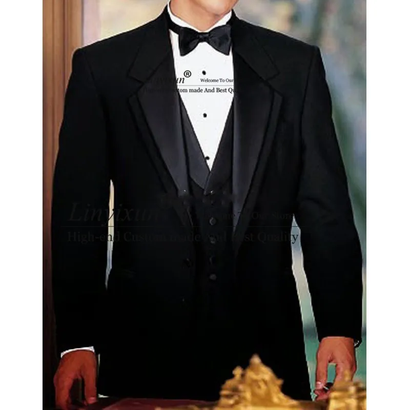

Black Groom Tuxedos for Wedding Smoking Men Suit 3 Piece Mens Suits 2020 Set Jacket Pants Vest Male Custom costume homme