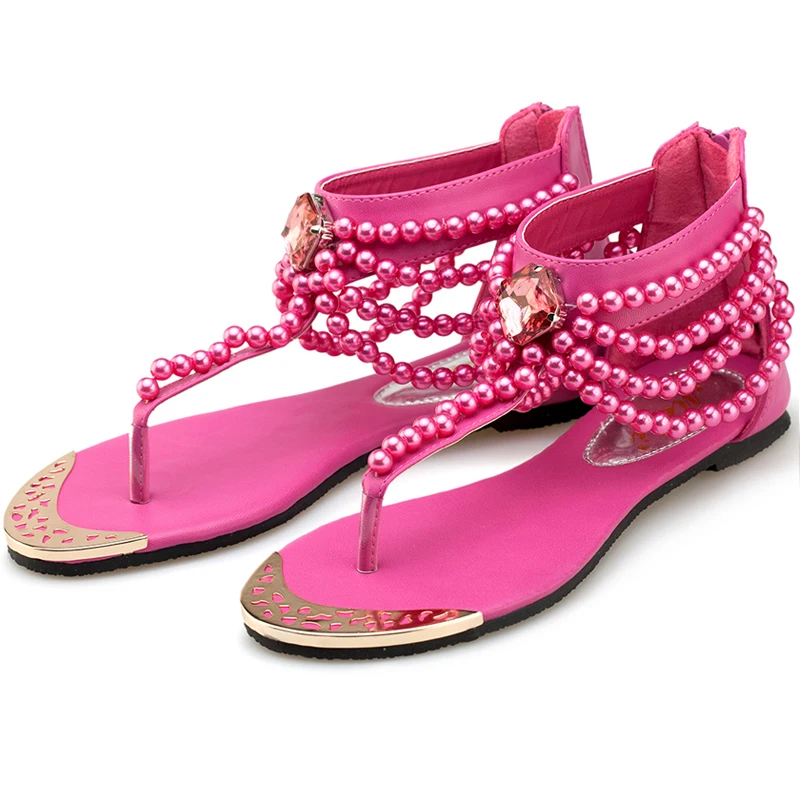 

KNCOKAR The new Bohemian women's sandals with a string of shoes and shoes are flat and relaxing on the beach