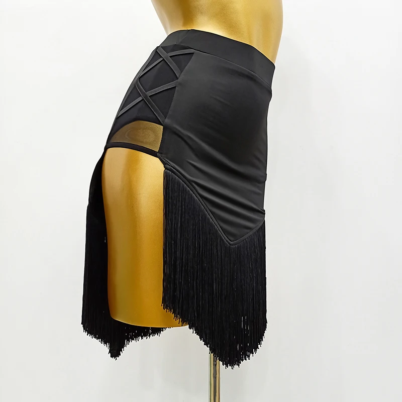 Женская юбка для латиноамериканских танцев черное танцевальное платье с