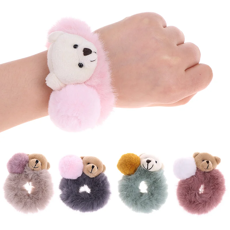 

Cute Bear Furry Elastic Hair Bands Korean Lovely Colorful Headbands Rope Tie Holder For Women Girls Fur Hair Accessories