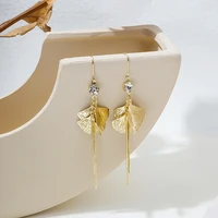 oe 925 sterling silver fan shaped piece long tassel earrings exquisite retro leaf long earrings