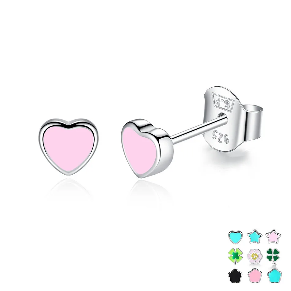 Женские серьги гвоздики из серебра 100% пробы с эмалью|heart stud earrings|fashion earringsstud earrings |