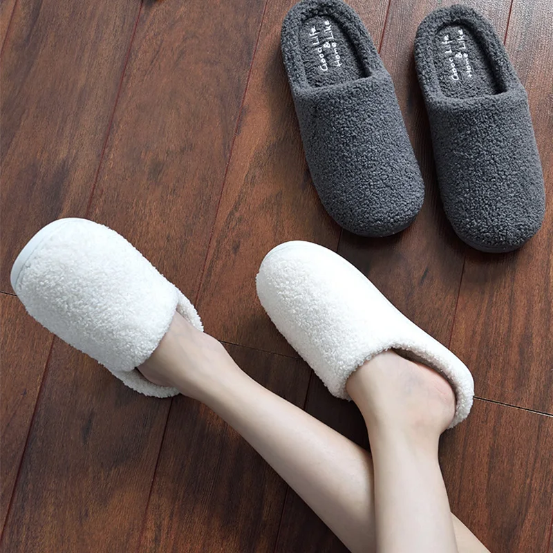 

Winter Warm Home Slippers Short Plush Indoor Shoes Non Slip Cozy Velvet Waterproof Slippers for Female