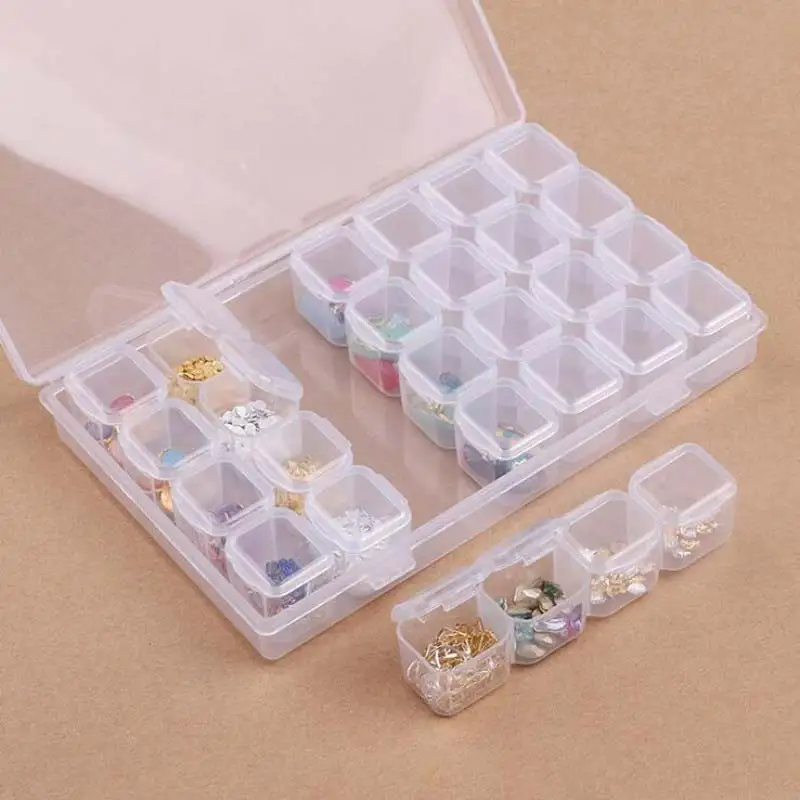 

Monja 28 Slots Nail Art False Tips Rhinestone Jewelry Beads Clear Empty Storage Box Case