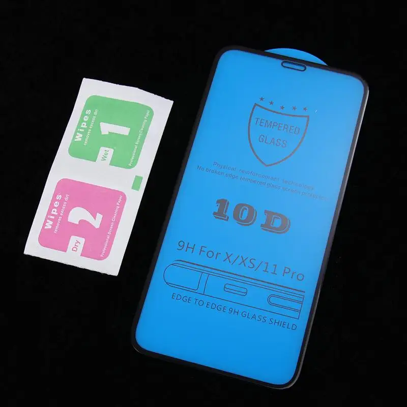 Закаленное стекло 10D для iPhone X XS 11 Pro 2 шт. полное покрытие клея Защитная пленка 3D Arc
