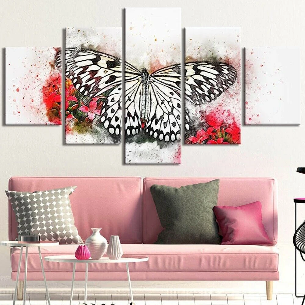 

5 Pieces Wall Art Canvas Painting Abstract Butterfly Animal Poster Home Bedroom Decoration Modular Pictures Modern Living Room