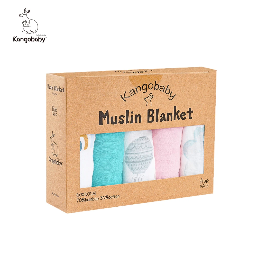 Kangobaby 60x60cm 100% Organic Bamboo Cotton Muslin Cloth Feeding Burp Cloth Towel Scarf Multi-use Newborn Baby Decor Accessory