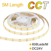 5mroll color temperature ip20 cob light strip 24v 608chipsm dual white linear lights for bedroom