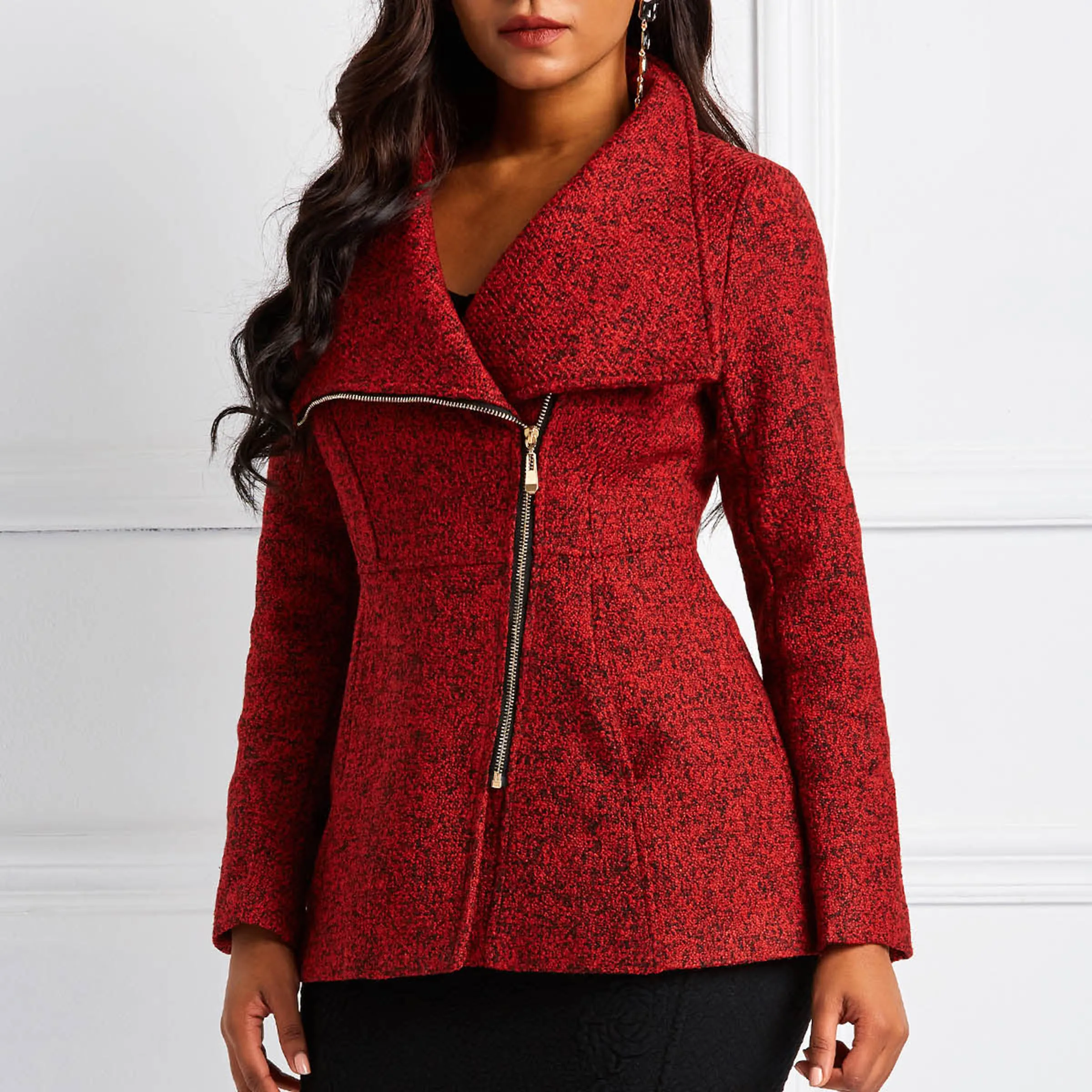 Осень Зима Серый Красный OL Дамские куртки размера плюс женские пальто тонкий