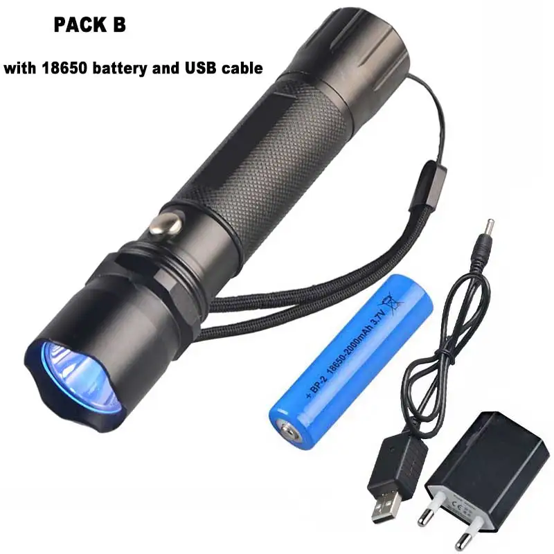 with USB charger TMWT 5 w Мощный ультрафиолетового черный свет факел Аккумуляторная 365 led фиолетовый свет 365nm УФ-фонарик - Испускаемый цвет: with USB charger