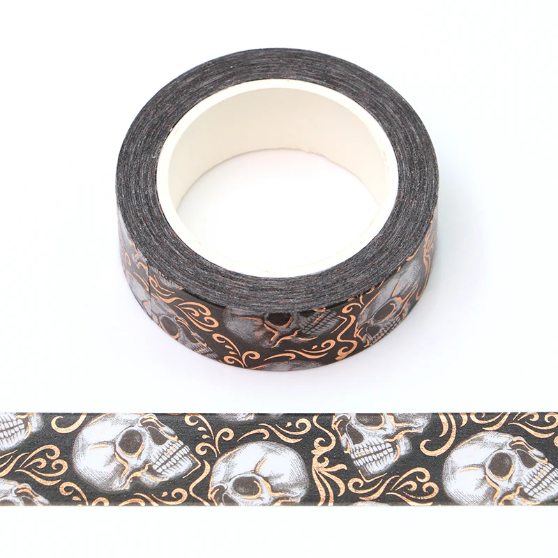 

NEW 1PC 15MM*10M Halloween Gold Foil Skull Skeleton Decorative Washi Tape Wholesale Masking Tape washi tape stickers