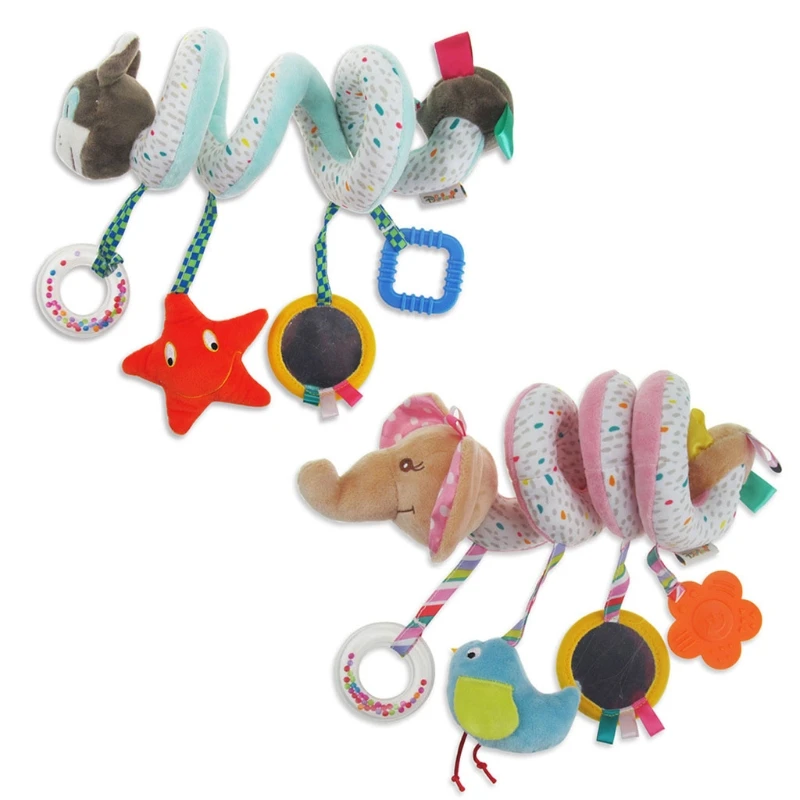 

Spiral-Plush Stroller Bar Toy w/ Hanging Rattle Bell & Teether Infant Funny Gift