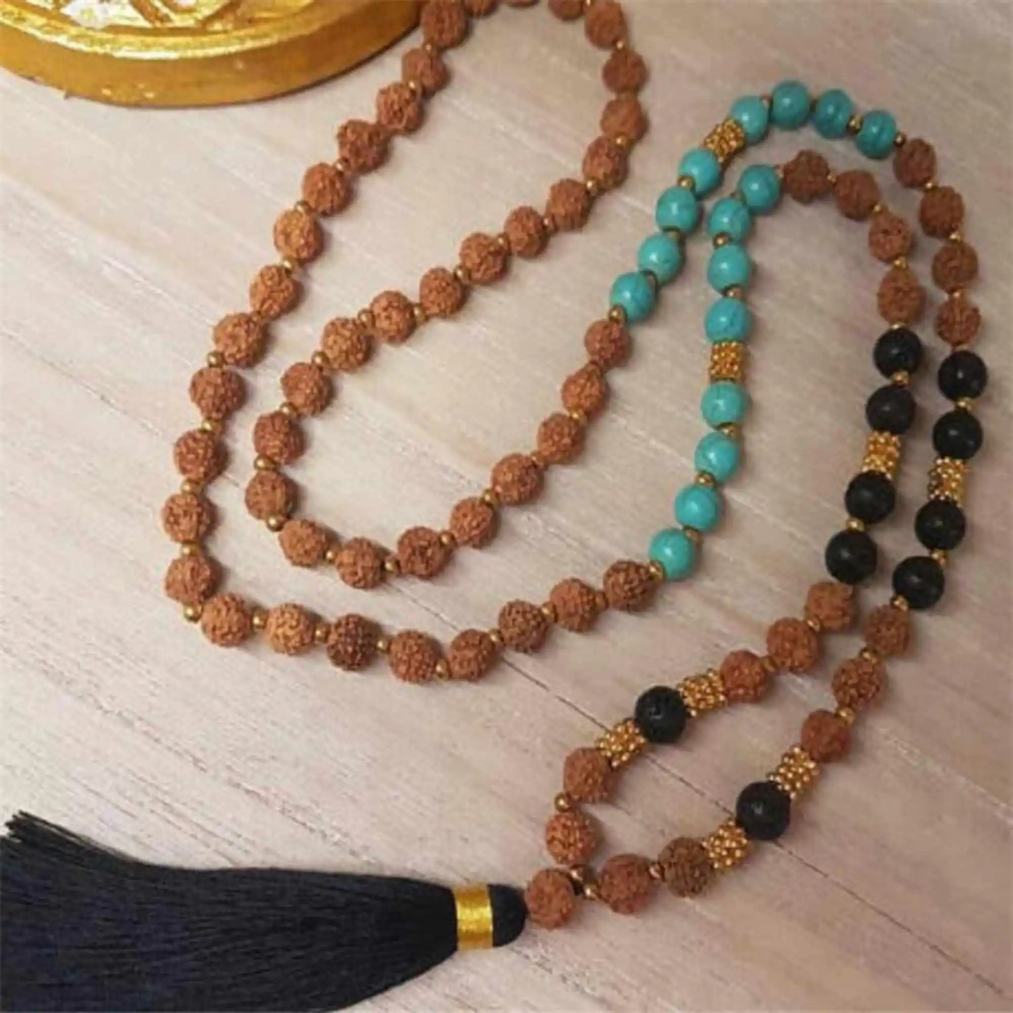 

8mm Rudraksha Turquoise lava gemstone beads necklace Wrist Chain Emotional Bohemia Mental Spirituality Buddhism Restore