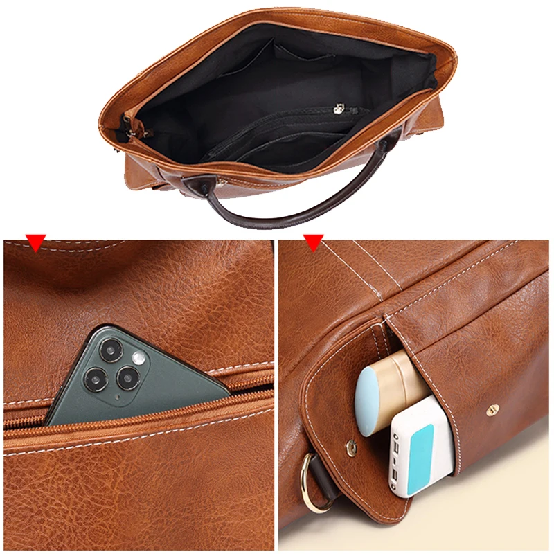 Женская вместительная сумка FUNMARDI дизайнерская ручная с боковыми карманами 2022