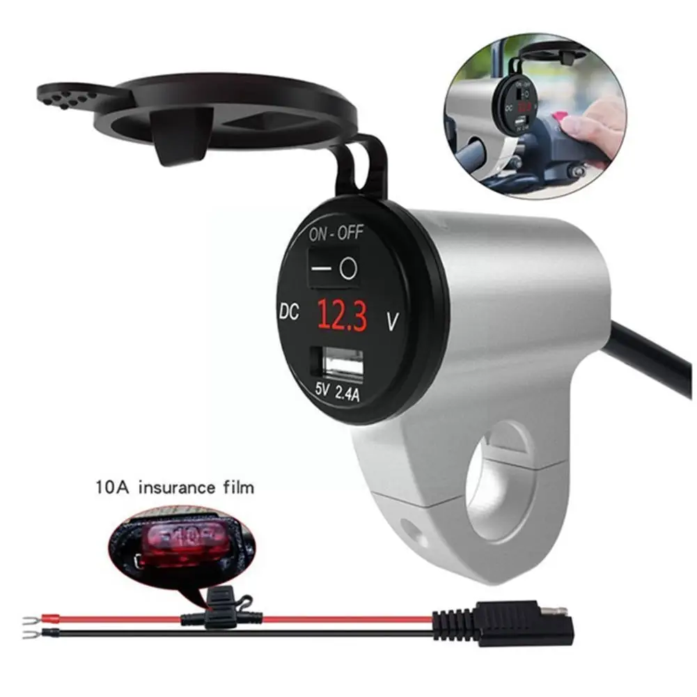 

Motorcycle USB Charger Aluminum Alloy Waterproof Mobile 2.4A Phone Fast Switch Digital Display Adapter Car Charger With Q3I7