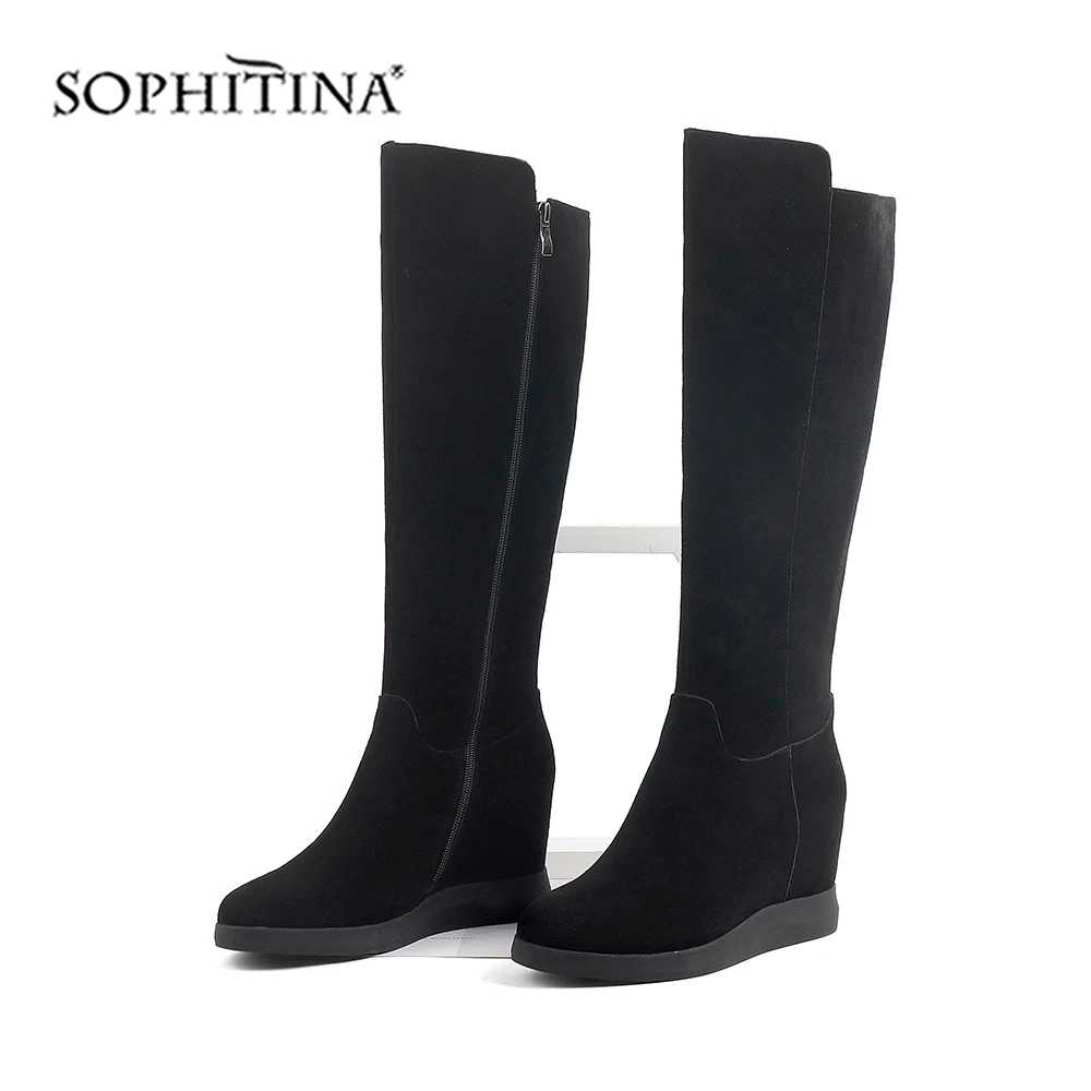 Ботинки женские замшевые на танкетке с круглым носком молнии | Обувь