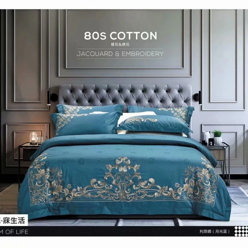 

Egyptian Cotton Embroidery Bedding set Luxury Noble Palace Bed set King Queen Size Duvet cover Bedsheet set parure de lit ropa