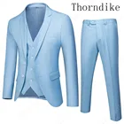 Thorndike 2020, костюмы для мужчин с двумя пуговицами, небесно-голубые костюмы для жениха, для шафера, мужские свадебные костюмы (пиджак + брюки + жилет)