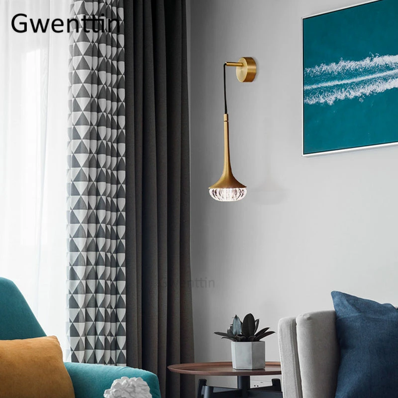 Luxury Crystal Gold Wall Lamp Modern Wall Sconce Light Fixtures Led Mirror Lights Bathroom Bed Bedroom Home Loft Decor Luminaire