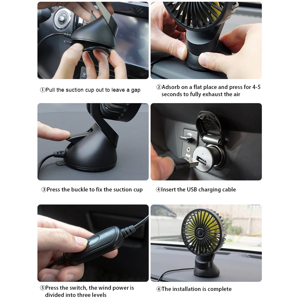 

12V-24V USB Car Fan For Dashboard Air Circulation Fans Three Speeds Cooling High Airflow Fan