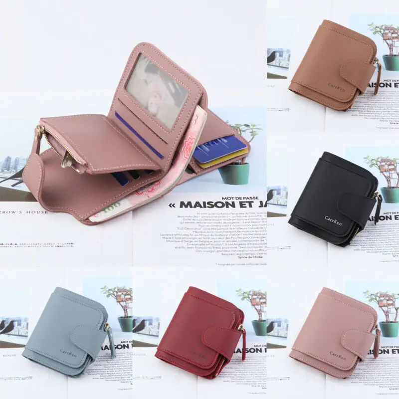 Женский кожаный складной кошелек держатель для монет и карт компактный с