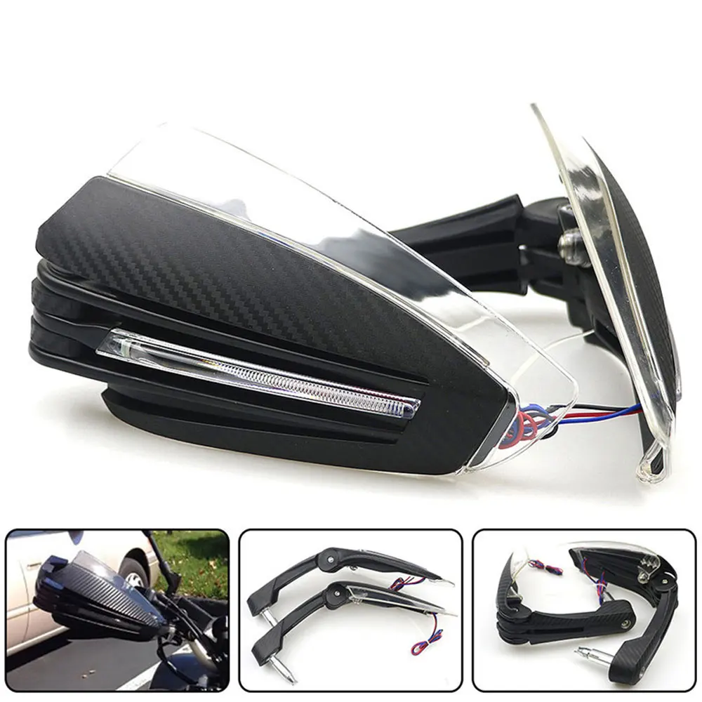 

1 Pair Motorcycle Hand Protector Handguards Shield With Turn Signal Light 22mm 7/8 Windproof Motorbike Universal LED Hand Guards