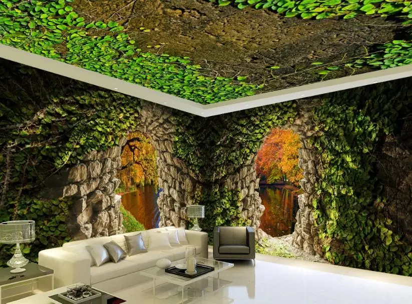 Современные 3d обои Зеленые растительные для стен 3 d гостиная спальня фон